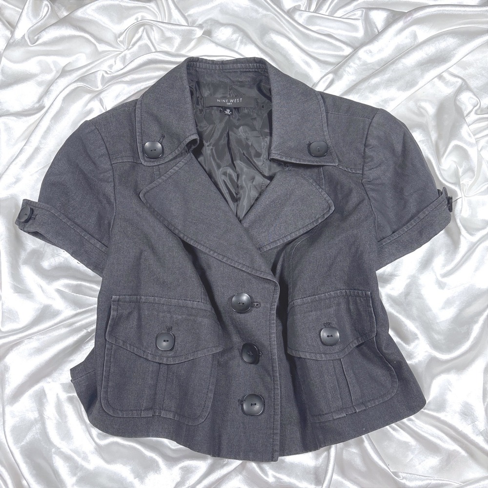 y2k Cropped Blazer Charcoal Grey Excellent Short Sleeve Nine West Suit Jacket